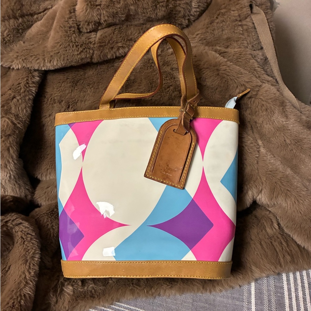 Vintage style Louis Vuitton Pink and Blue Tote Bag